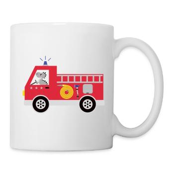 Camion de pompiers avec des dinosaures T-Rex et des étoiles - Mug blanc - blanc - Droite