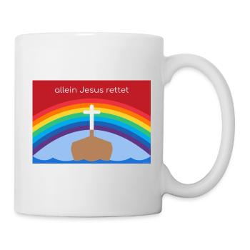 Allein Jesus rettet –Christliches Regenbogen-Motiv - Tasse - Weiß - Rechts