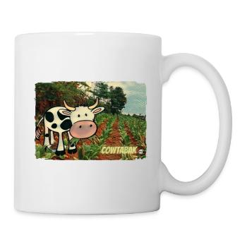 Cowtabak vs Kautabak - kauende Kuh auf einem Feld. - Tasse - Weiß - Rechts