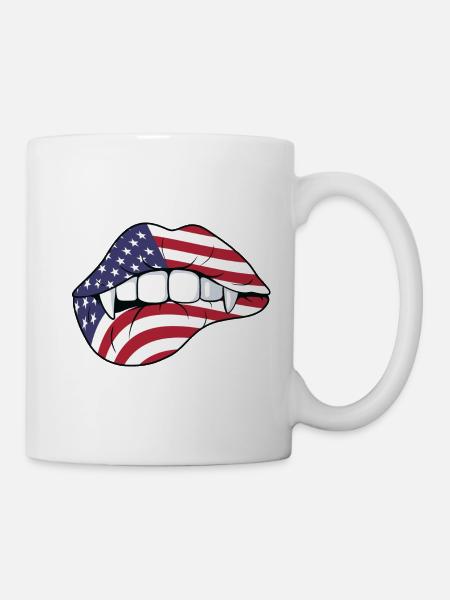 Lippen US Flagge Vampir Kussmund - Tasse - Weiß