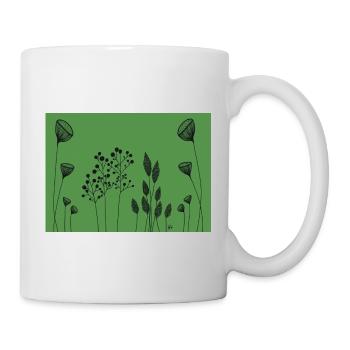 FIneline fleurs dessinant vert noir - Mug blanc - blanc - Droite