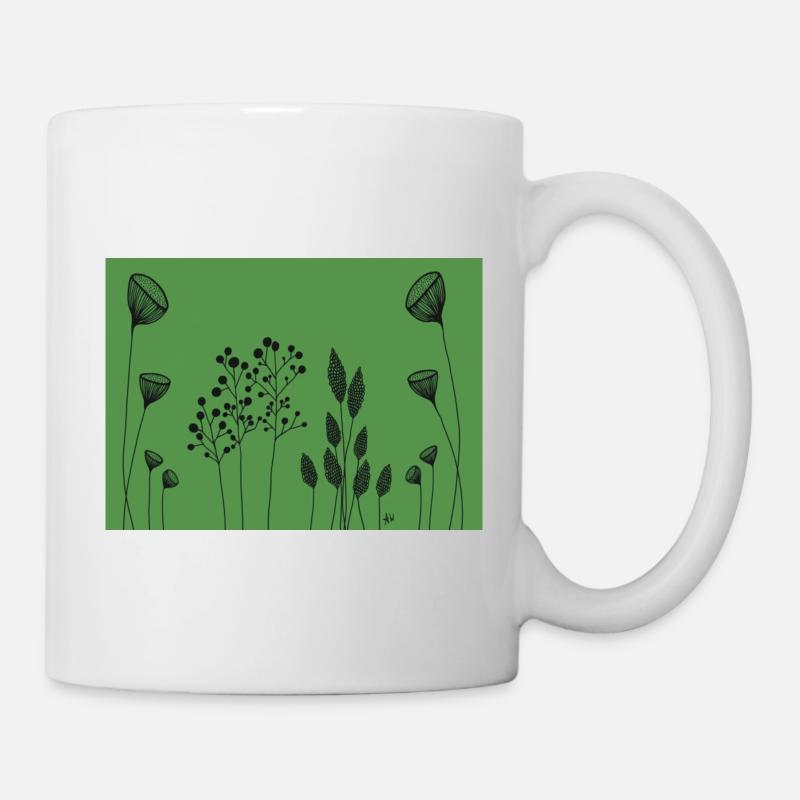 FIneline flowers drawing black green - Mug - white