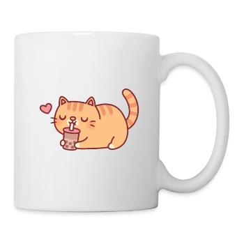 Süße mollige Katze liebt Boba-Tee - Tasse - Weiß - Rechts