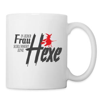 Damen Halloween Hexen Kostüm , Hexe auf Besen - Tasse - Weiß - Rechts