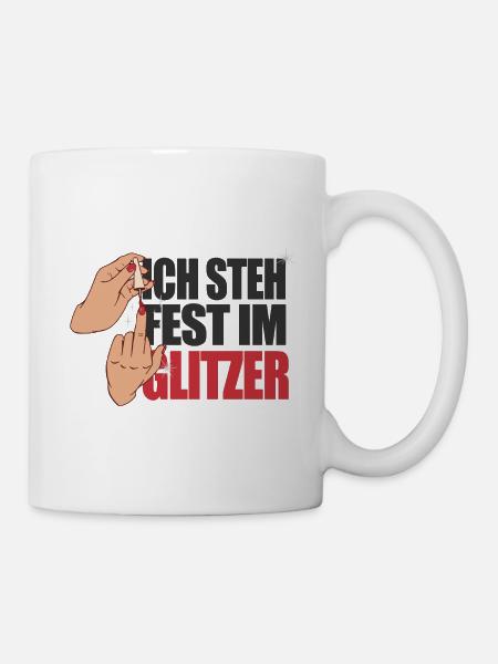 Fest im Glitzer Mittelfinger Nagellack Finger Frau - Tasse - Weiß