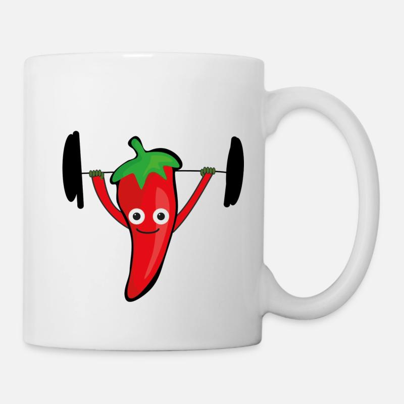 Peppers,chilli,fitness,lifting weights - Mug - white