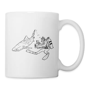 Shark with camera diver in black - Mug - white - Right