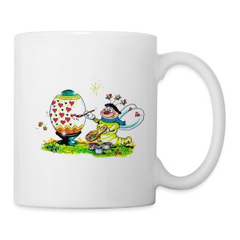 Blühwürmchen bemalt ein herziges Osterei - Tasse - Weiß - Rechts