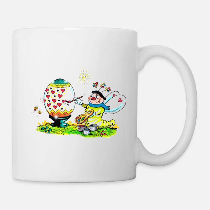 Blühwürmchen bemalt ein herziges Osterei - Tasse - Weiß