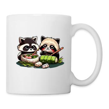 De mignons ratons laveurs comiques mangent des sushis ensemble - Mug blanc - blanc - Droite
