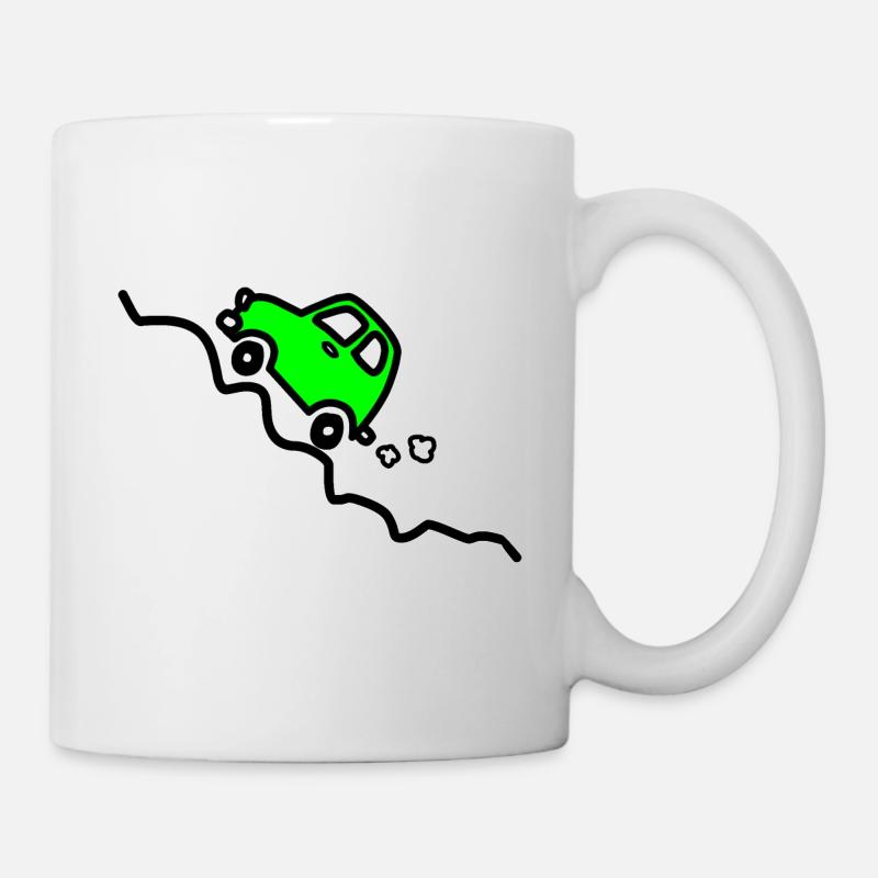 Une voiture verte monte une colline - Mug blanc - blanc