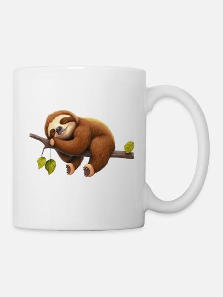 Schlafendes Faultier liegt auf einem Ast - Tasse - Weiß