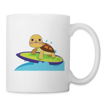 Kawaii Turtle Surfer - Cute Beach Design - Mug - white - Right