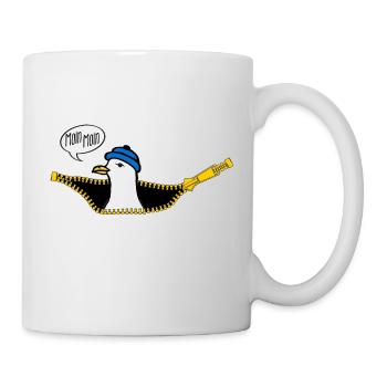 Moin Moin. niedliche Möwe guckt aus T-Shirt heraus - Tasse - Weiß - Rechts
