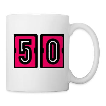 50. 50 JAHRE. 50-jähriges JUBILÄUM. GEBURTSTAG 50 JAHRE. - Tasse - Weiß - Rechts