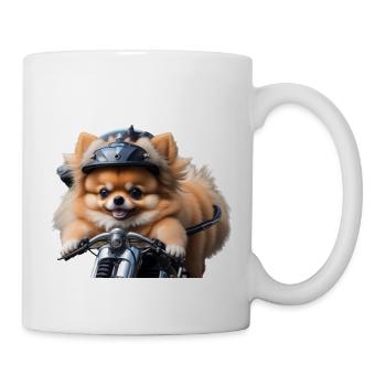 Spitz miniature de Poméranie à moto - simple - Mug blanc - blanc - Droite