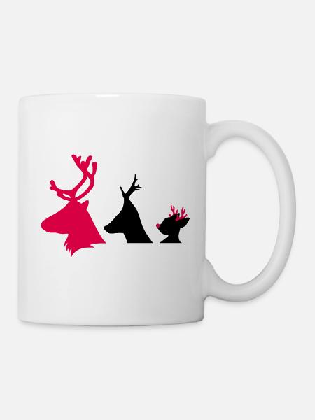 Weihnachtliche Hirschköpfe - Tasse - Weiß