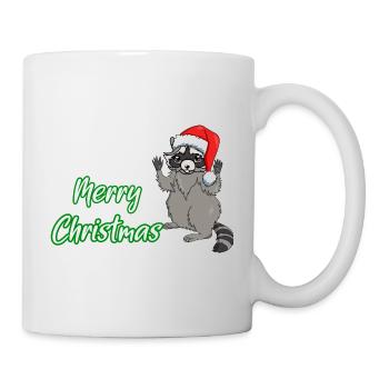 Joyeux Noël raton laveur avec bonnet de père Noël - Mug blanc - blanc - Droite