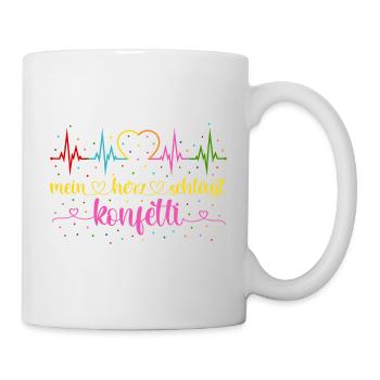 Fasching Herzschlag EKG Mein Herz schlägt Konfetti - Tasse - Weiß - Rechts