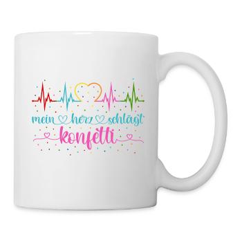 Fasching Herzschlag EKG Mein Herz schlägt Konfetti - Tasse - Weiß - Rechts