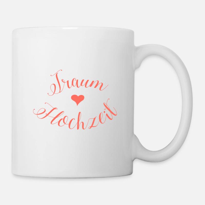 Lettrage de mariage de rêve avec des coeurs en rouge corail - Mug blanc - blanc