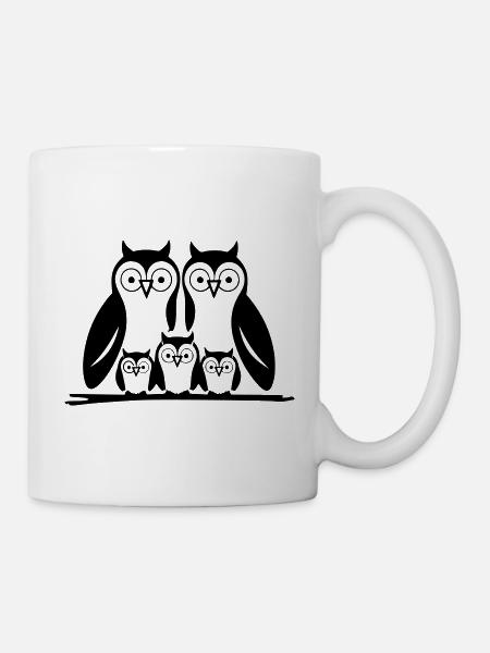 Owls Family - 2 parents 3 children - Mug - white