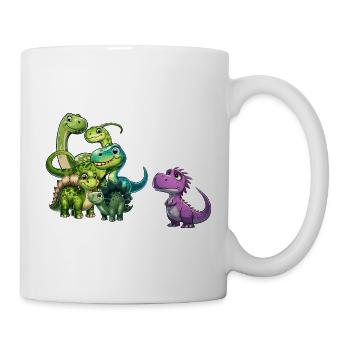 Groupe de dinosaures heureux avec un étranger - Mug blanc - blanc - Droite
