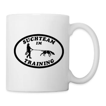 Suchteam im Training | FRAU (Mantrailing-Geschirr) - Tasse - Weiß - Rechts