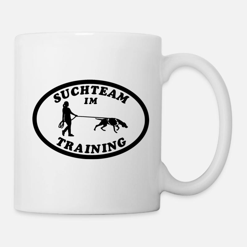 Suchteam im Training | FRAU (Mantrailing-Geschirr) - Tasse - Weiß