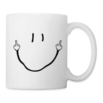 sarcastic smile with stinky finger - Mug - white - Right