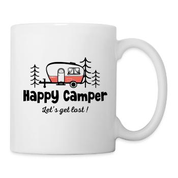 Happy Camper Camping Design Wohnwagen, Line Art - Tasse - Weiß - Rechts