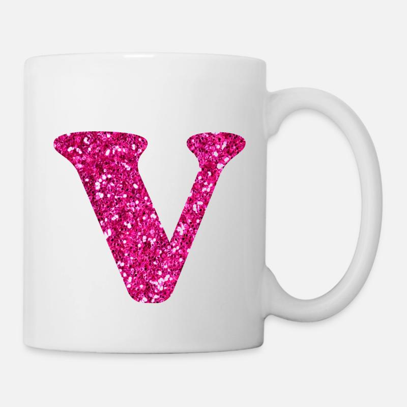 Lettre v rose pailleté - Mug blanc - blanc