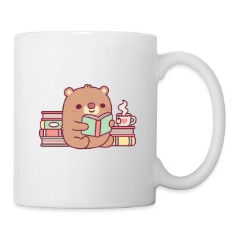 Cute Brown Bear Reading A Book - Mug - white - Right