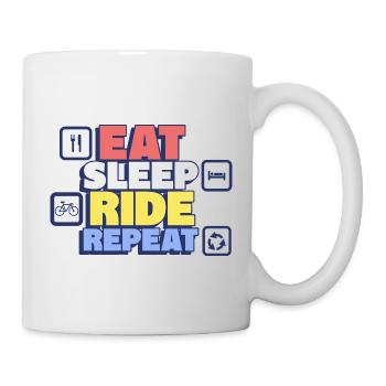 Essen, Schlafen, Radfahren, Wiederholen - Tasse - Weiß - Rechts