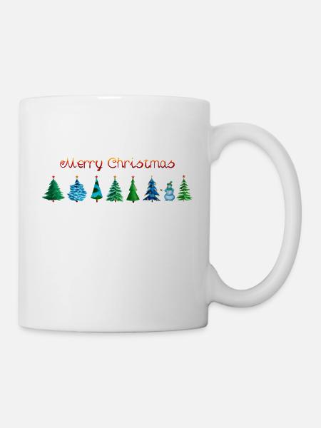 Christmas fir trees with red stars isolated - Tasse - Weiß