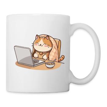 Kätzchen am Laptop mit Decke und Frühstück - Tasse - Weiß - Rechts