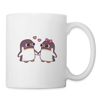 Cute Penguins Couple Holding Flippers - Mug - white - Right