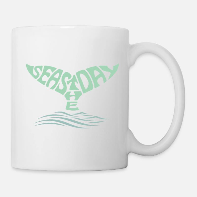 Mers le jour, queue de baleine et vagues de l’océan - Mug blanc - blanc