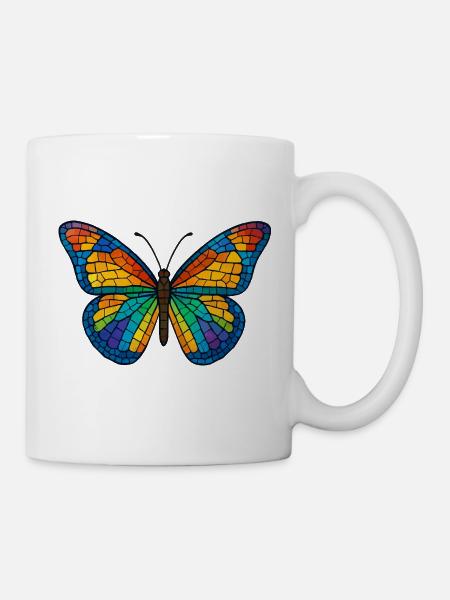 Bunter Mosaik-Schmetterling - Tasse - Weiß