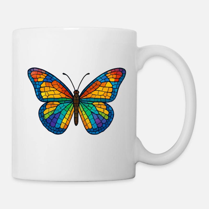 Bunter Mosaik-Schmetterling - Tasse - Weiß