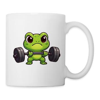 Cartoon frog with dumbbell weightlifting fitness - Mug - white - Right