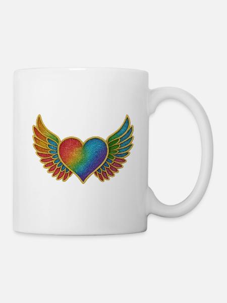 Regenbogenherz mit Flügeln - Tasse - Weiß
