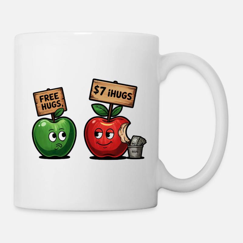Motif de pomme amusant avec bâillon Free Hugs - Mug blanc - blanc