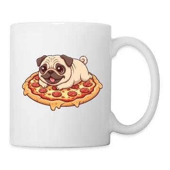 Süß Mops mit Pizza Cartoon Pizzaliebhaber Italien - Tasse - Weiß - Rechts