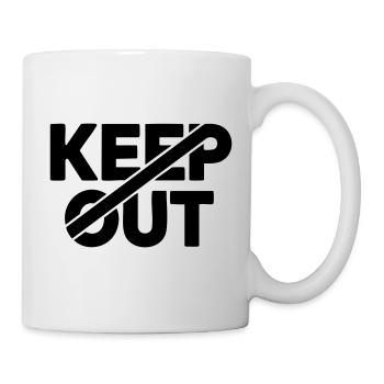 Warnschild "Draußen halten" - Tasse - Weiß - Rechts