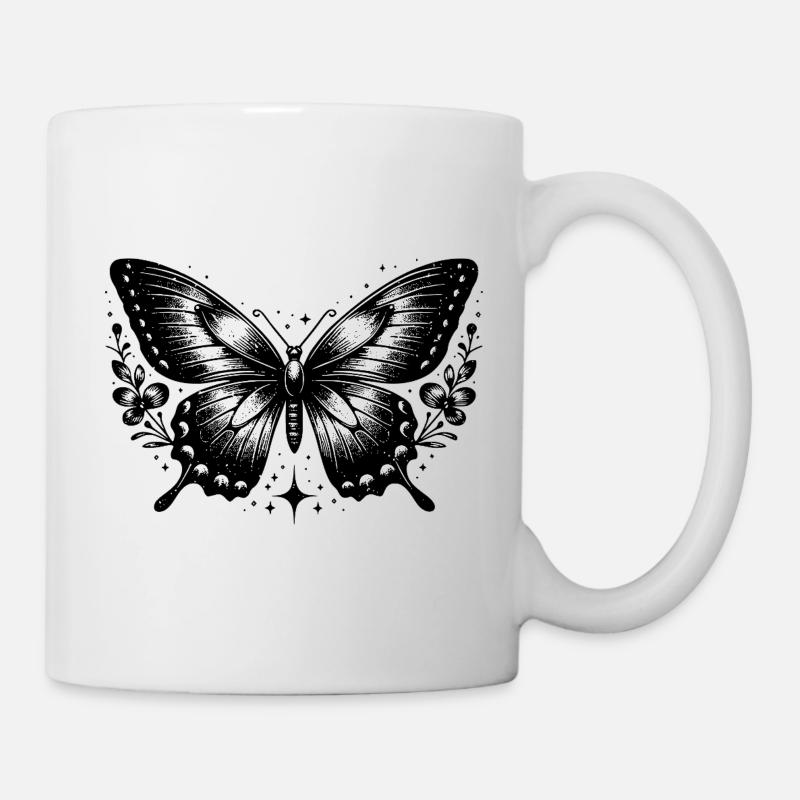 Bohemian Black and White Butterfly - Mug - white