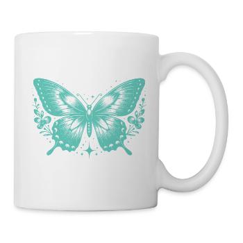Türkis Schmetterling und Blumen - Tasse - Weiß - Rechts