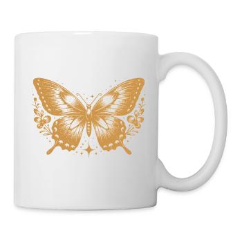 Vintage floraler goldener Schmetterling - Tasse - Weiß - Rechts