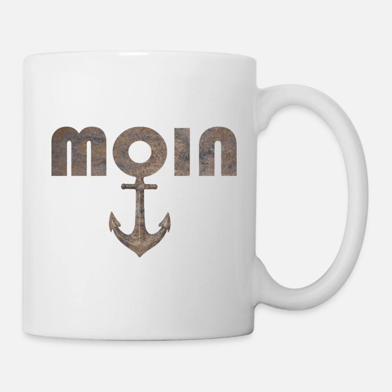 Moin mit Anker im rostigen Vintage Look - Tasse - Weiß