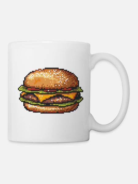 8Bit Hamburger Pixelkunst - Tasse - Weiß